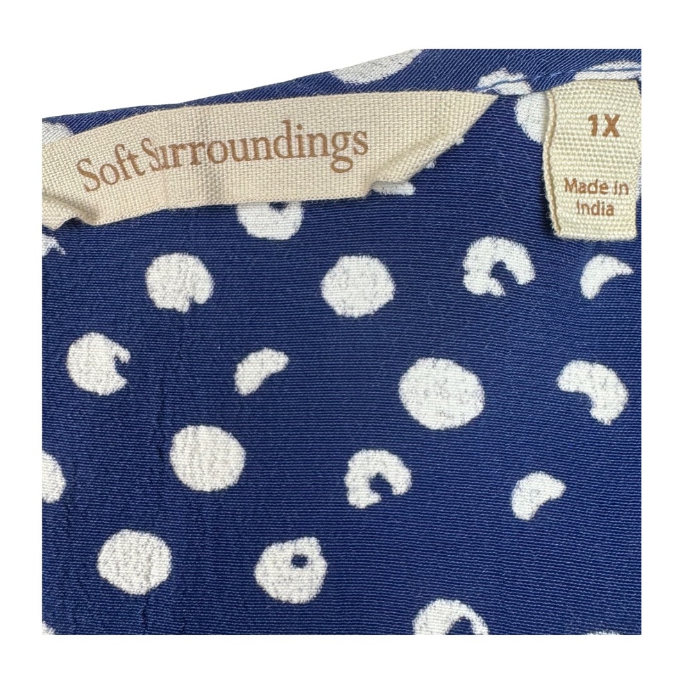 Soft Surroundings Blouse Womens 1X Polka Dot Pleated Ruffle Peasant Boho Cottage - Picture 8 of 8